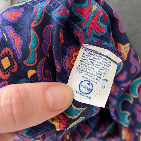 VTG Dalton 70s Jewel Tone Satin Bow Blouse XL Secretary Disco Boho Retro - Picture 6 of 6